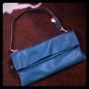 Teal leather clutch handbag
